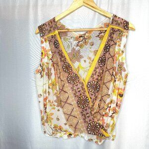 Free People Fairy Boho Nature Havana Floral Faux Wrap Sleeveless HiLo Top UNK SZ
